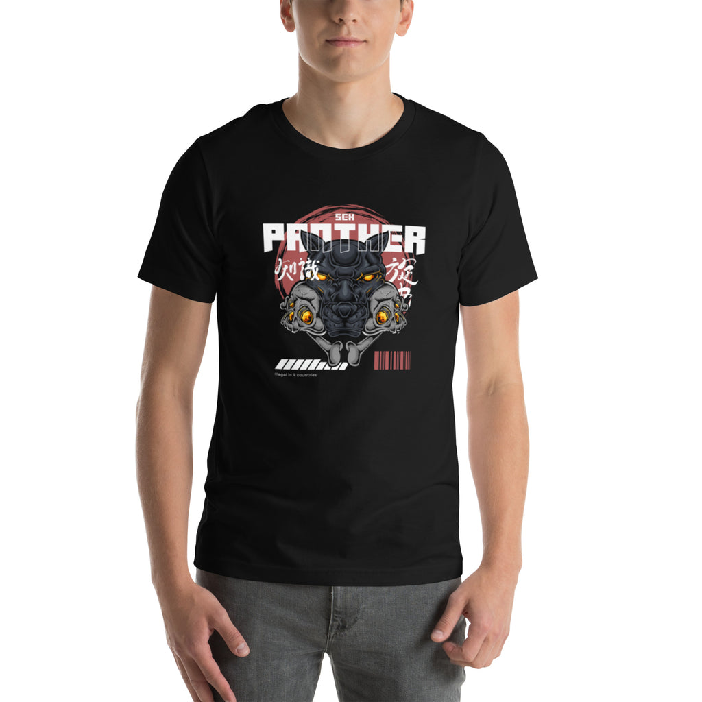 Sex Panther Anchorman staple tee in black, front view