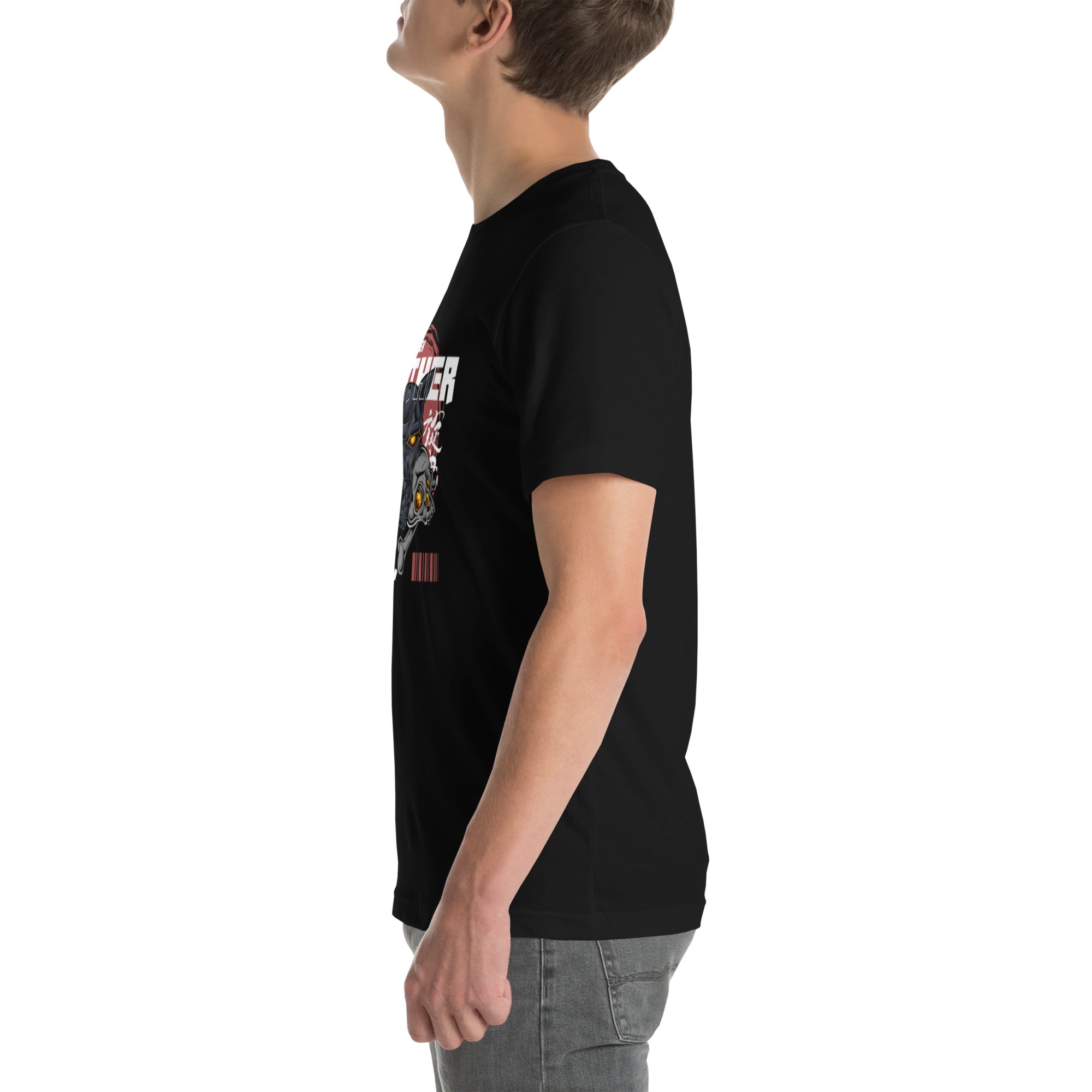 Sex Panther Anchorman staple tee in black, left side view