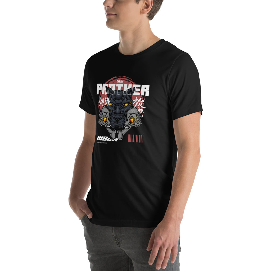 Sex Panther Anchorman staple tee in black, left front view