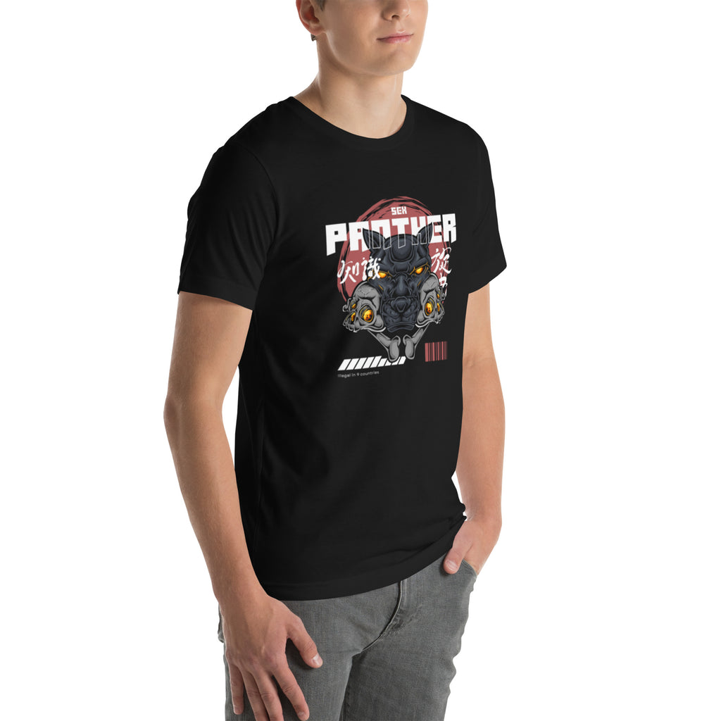 Sex Panther Anchorman staple tee in black, right front view