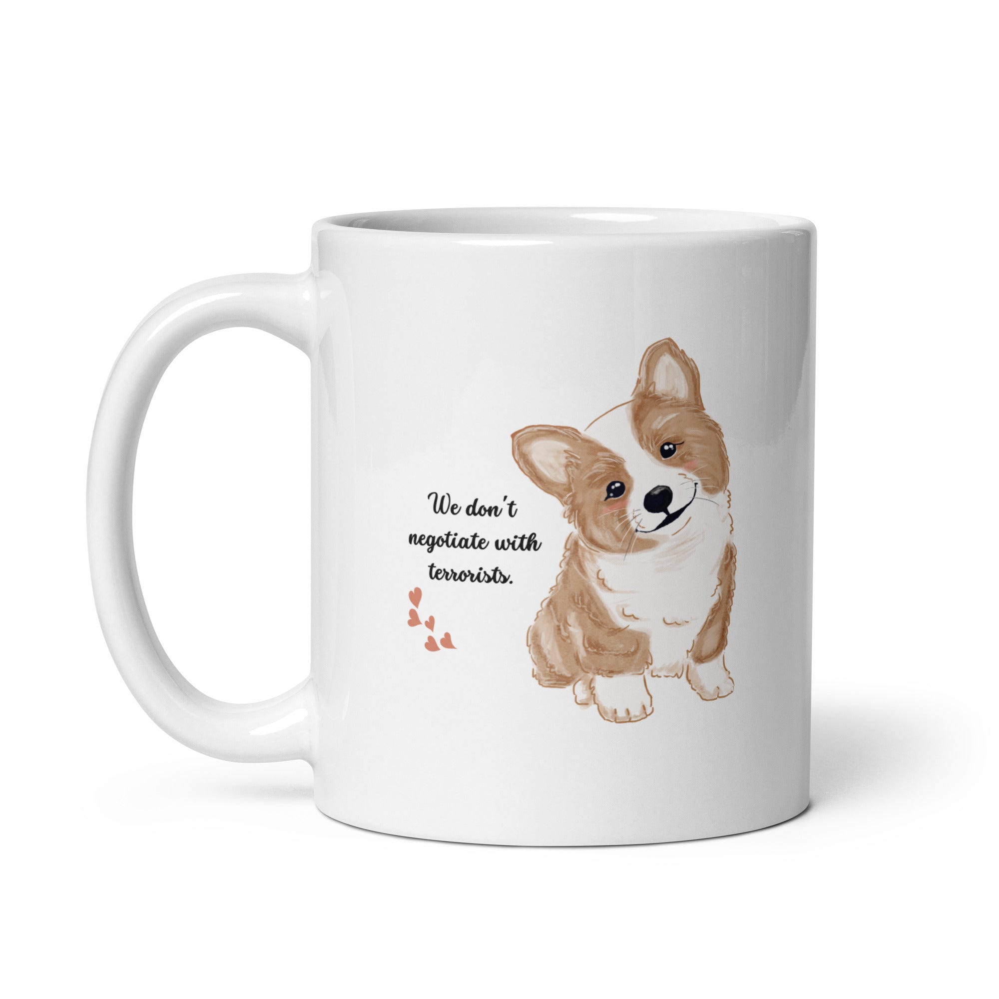 Threat Level Adorable funny dog mug in 11oz white, left handle view