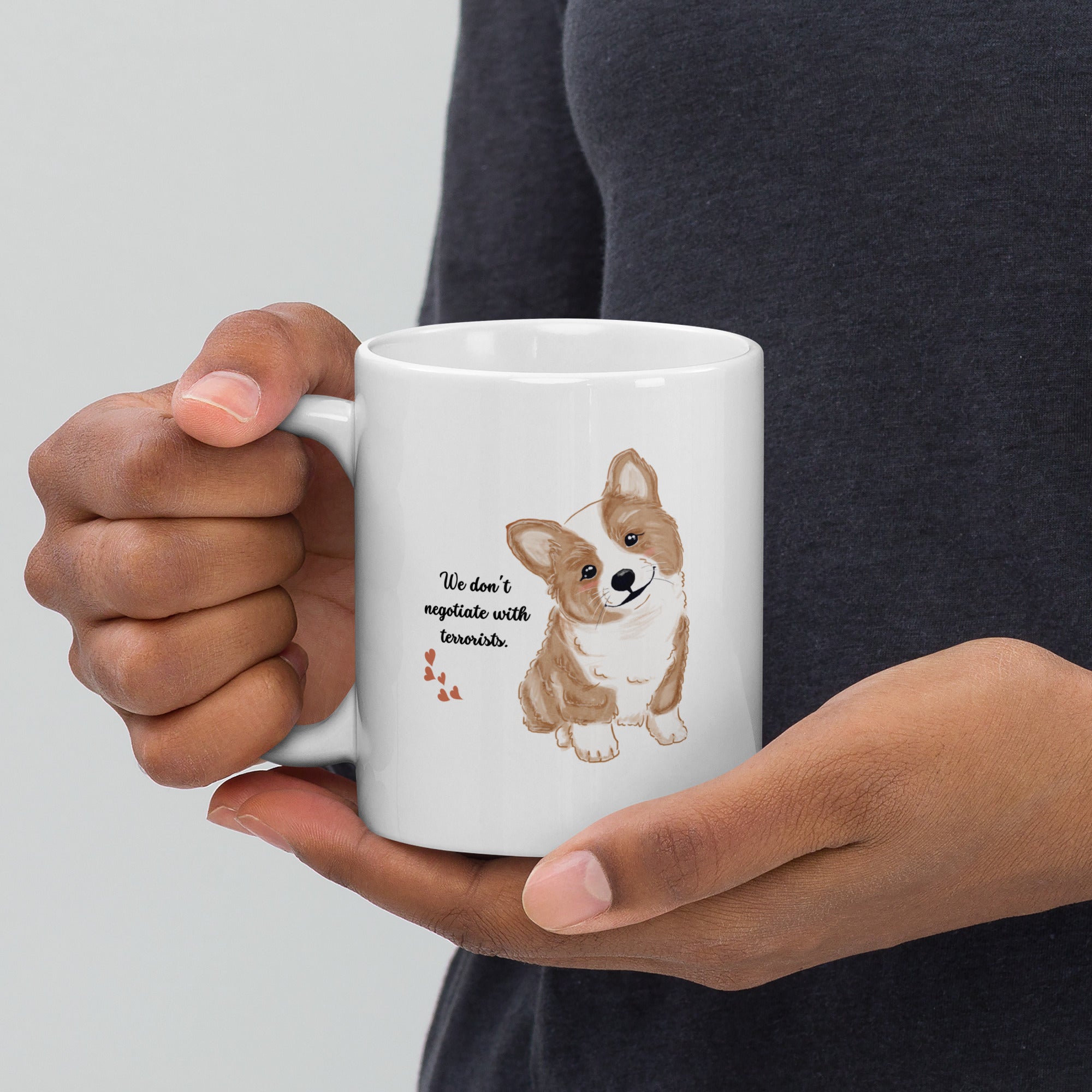 Threat Level Adorable funny dog mug in 11oz white, left handle view