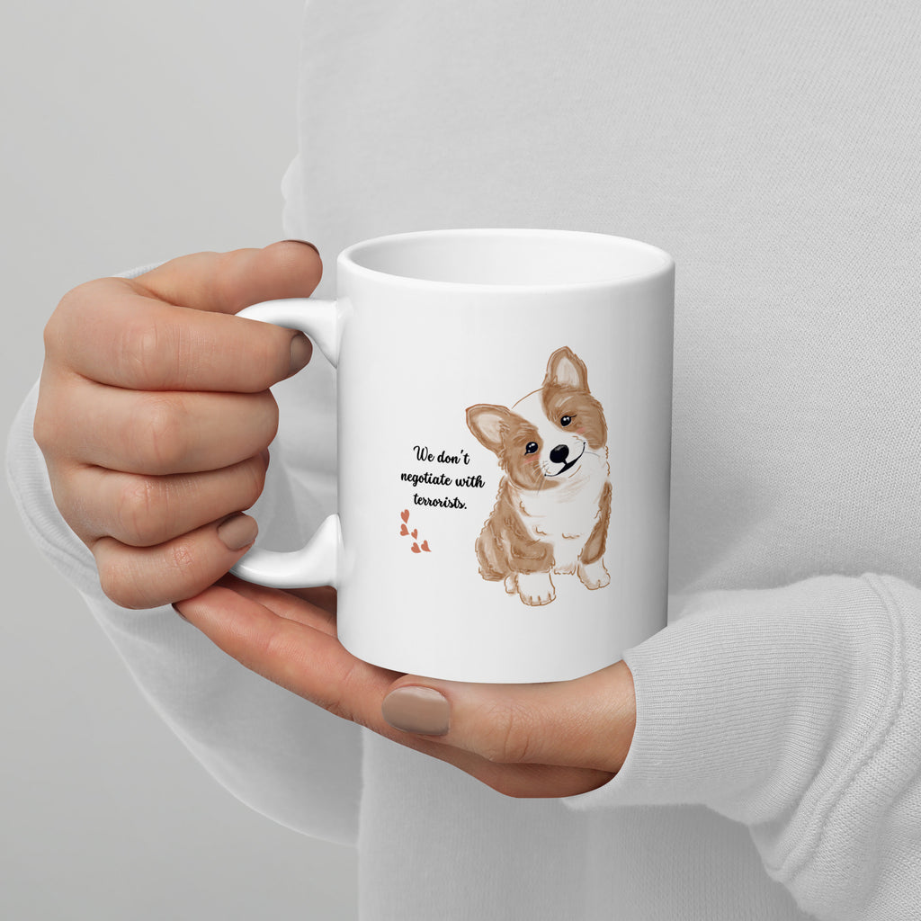 Threat Level Adorable funny dog mug in 11oz white, left handle view