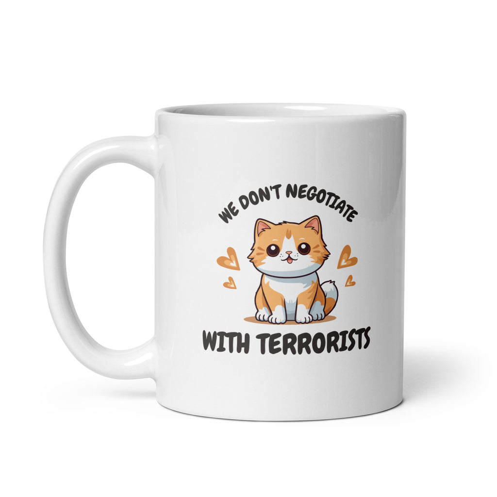 Feline Specialist funny cat mug in 11oz white, left handle view