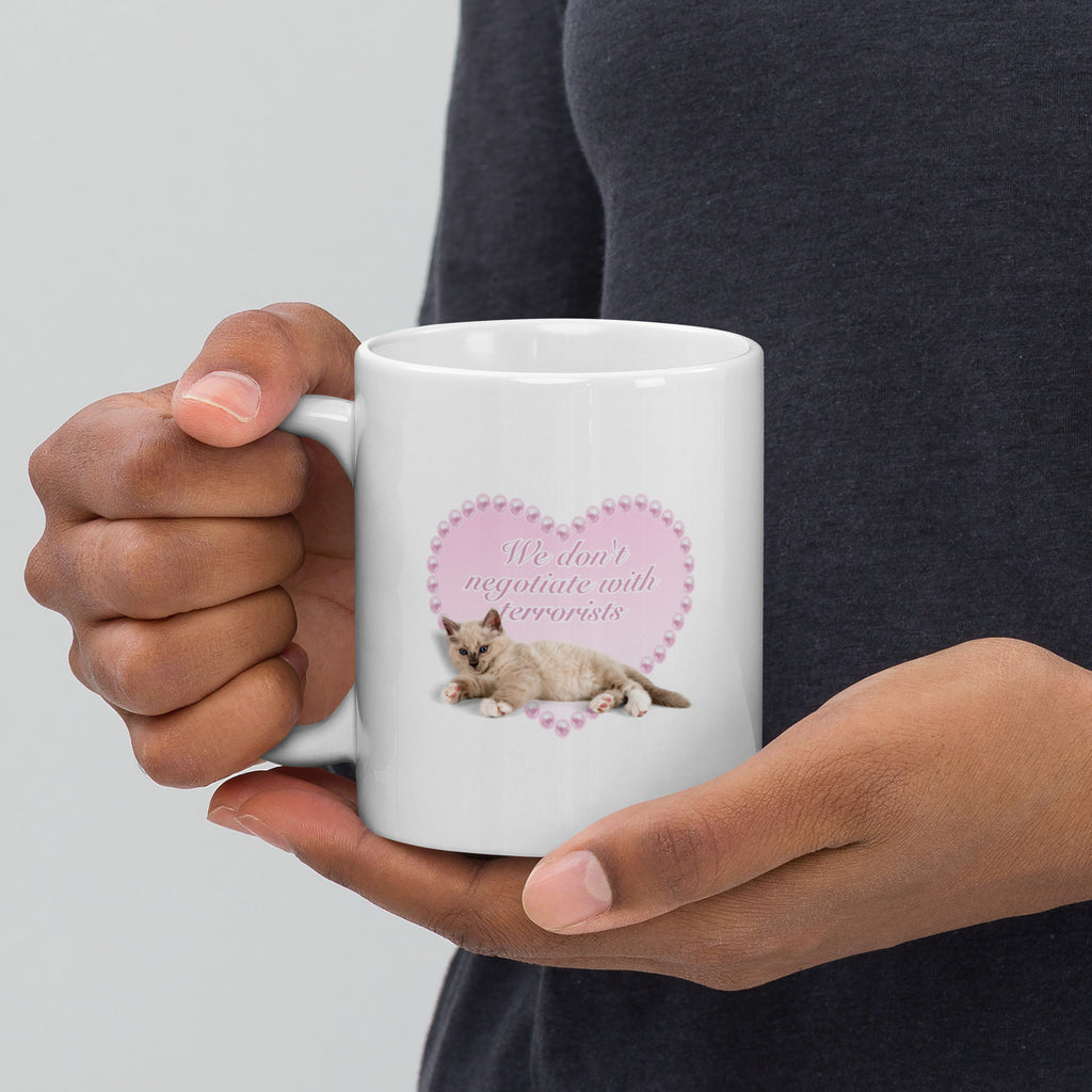 No Concessions funny cat mug in 11oz white, left handle view