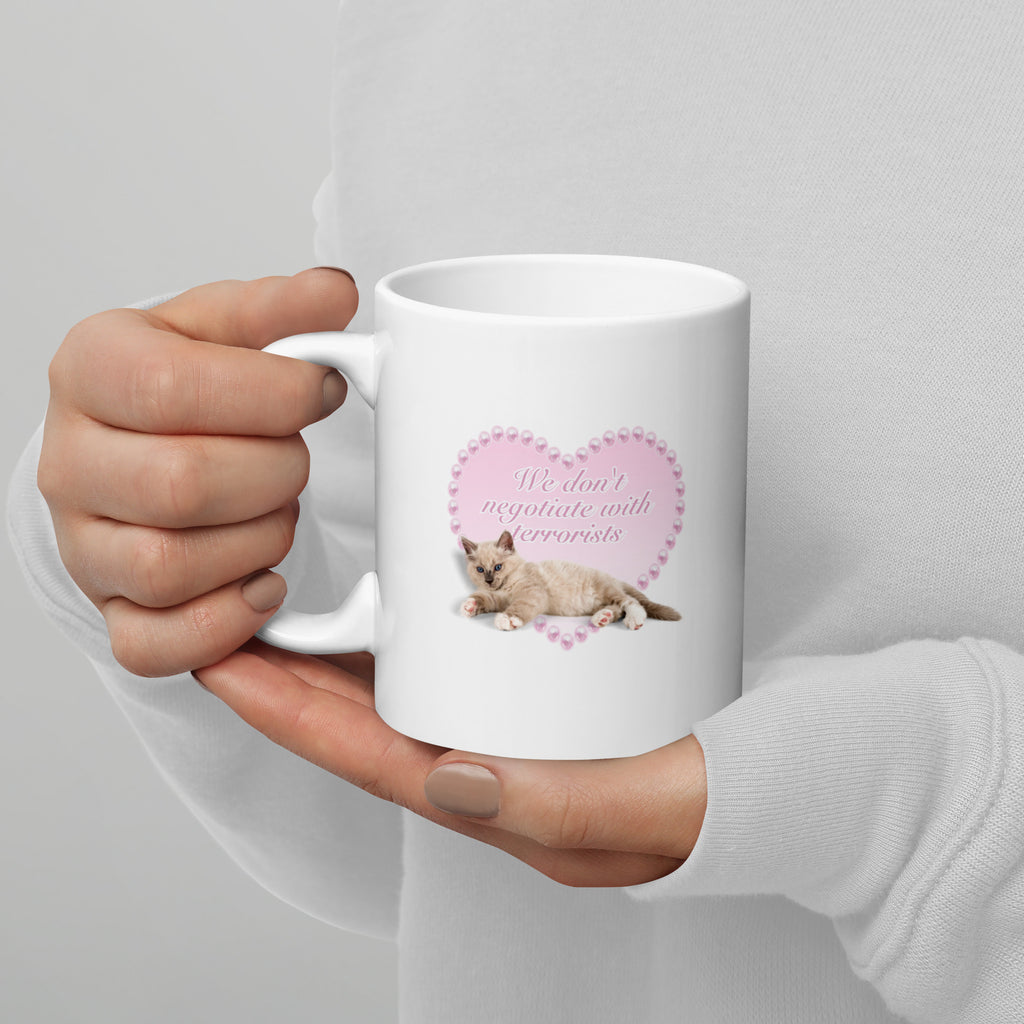 No Concessions funny cat mug in 11oz white, left handle view