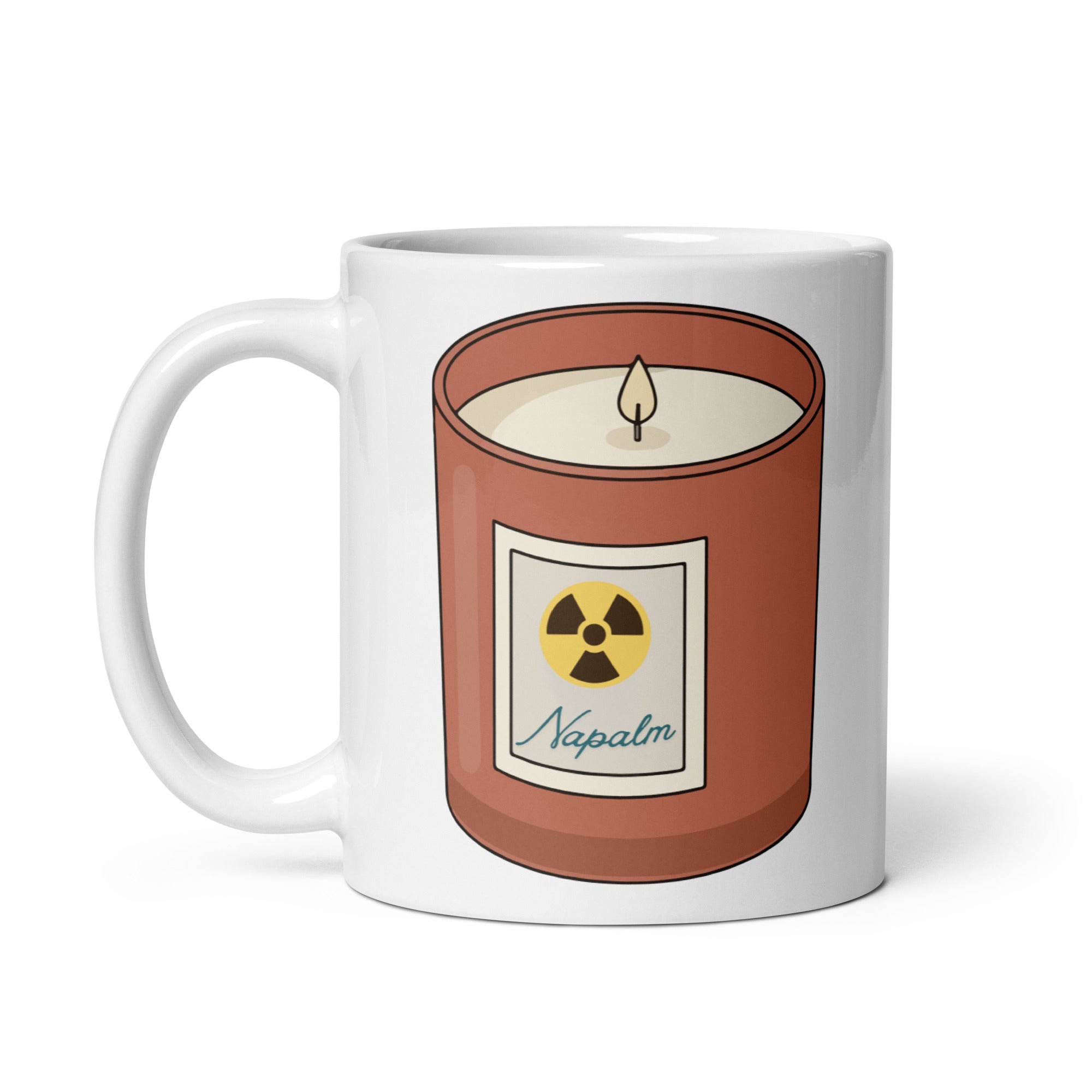 Napalm Candle Apocalypse Now war movie mug in 11oz white, left handle view