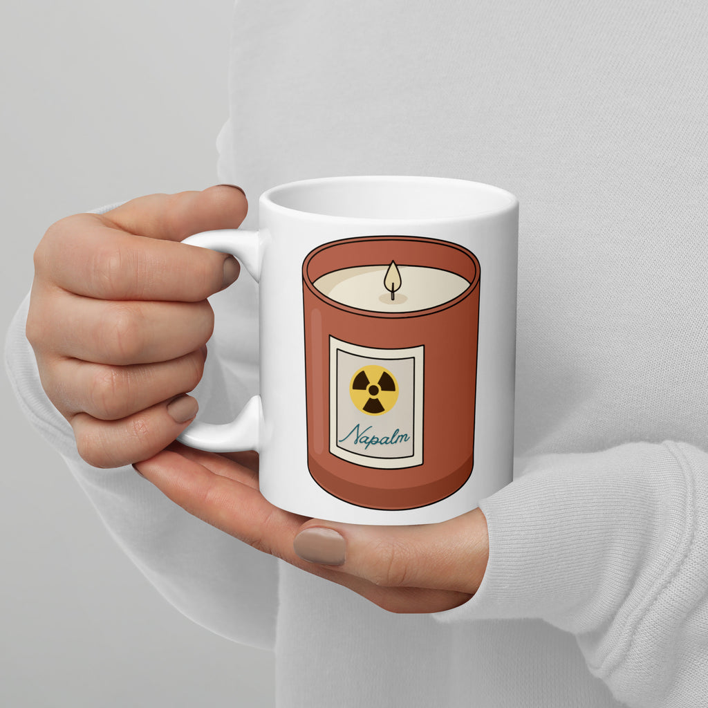 Napalm Candle Apocalypse Now war movie mug in 11oz white, left handle view