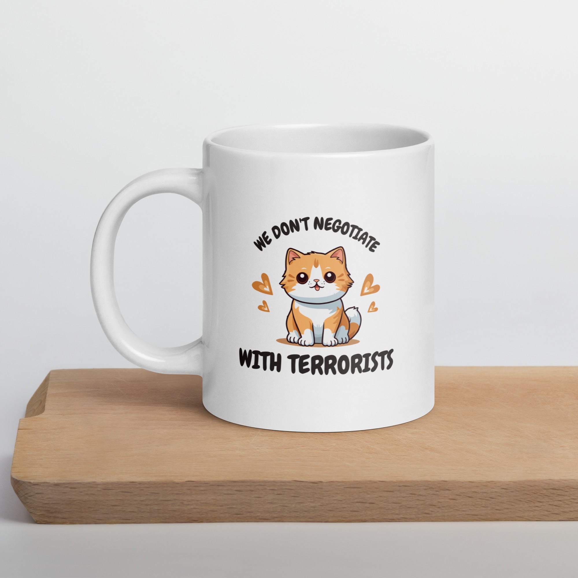 Feline Specialist funny cat mug in 20oz white, kitchen view