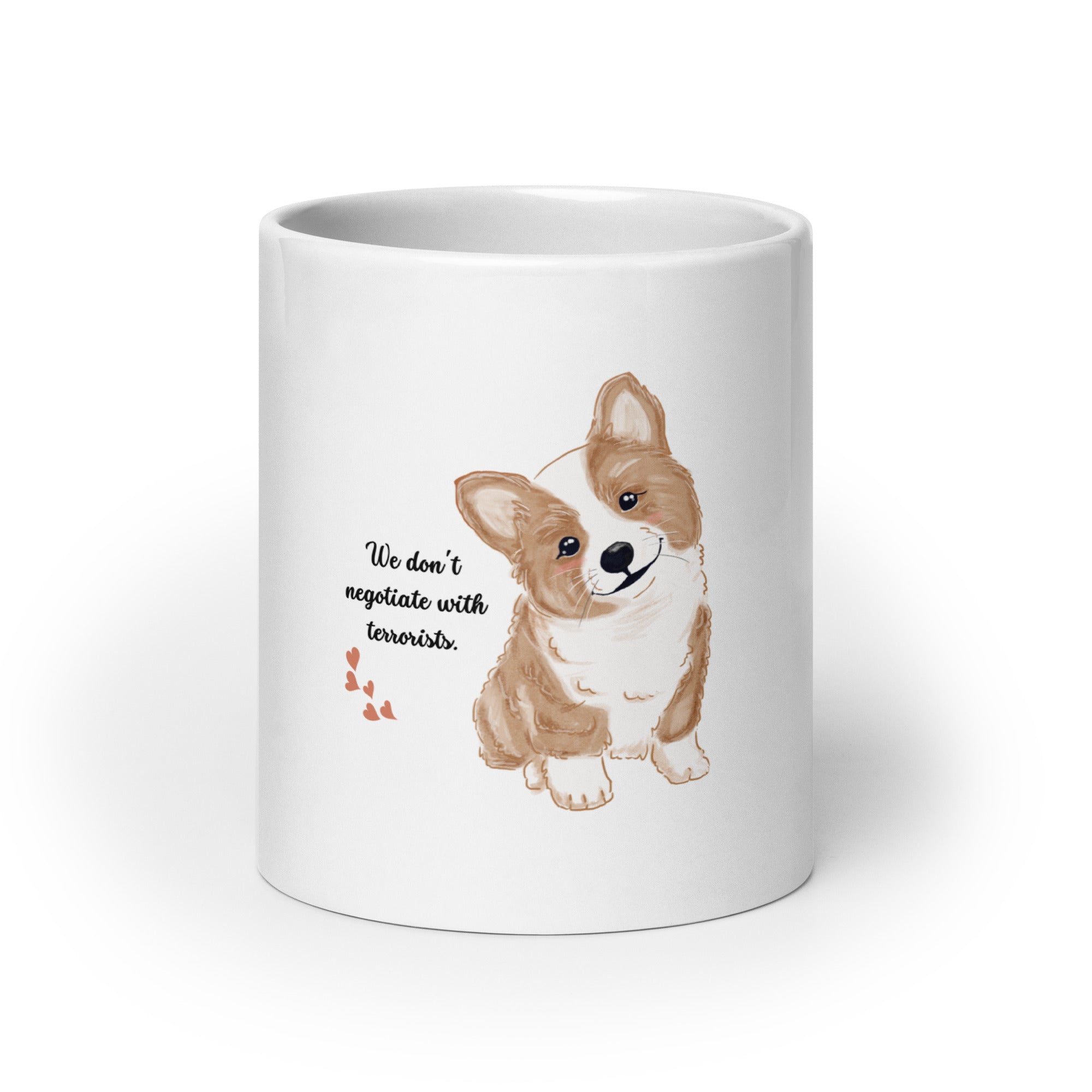 Threat Level Adorable funny dog mug in 20oz white, front view
